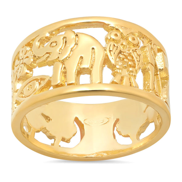 14K Yellow Gold Lucky Cigar Band Ring (Size 5-9)