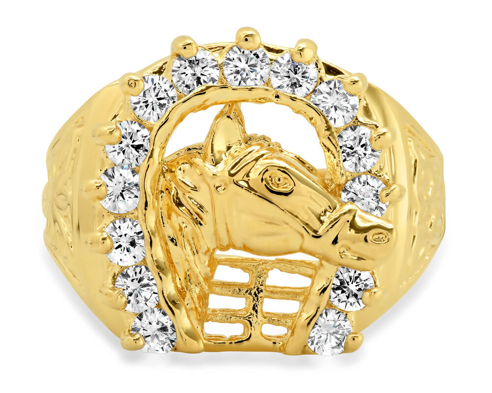 14K Yellow Gold and CZ El Caballo Ring ( Size 9-13 )