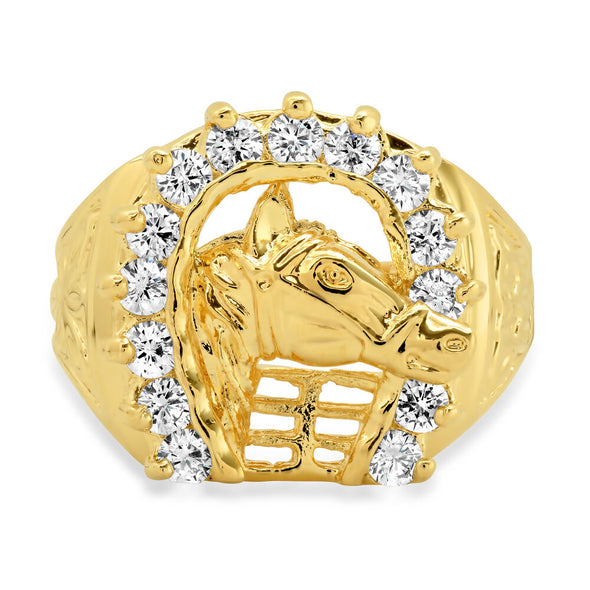 Yellow Gold Plated Brass and CZ El Caballo Ring ( Size 9-13 )