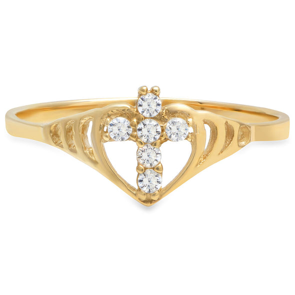 14K Yellow Gold and Cubic Zirconia Cross Ring ( Size 3-9 )