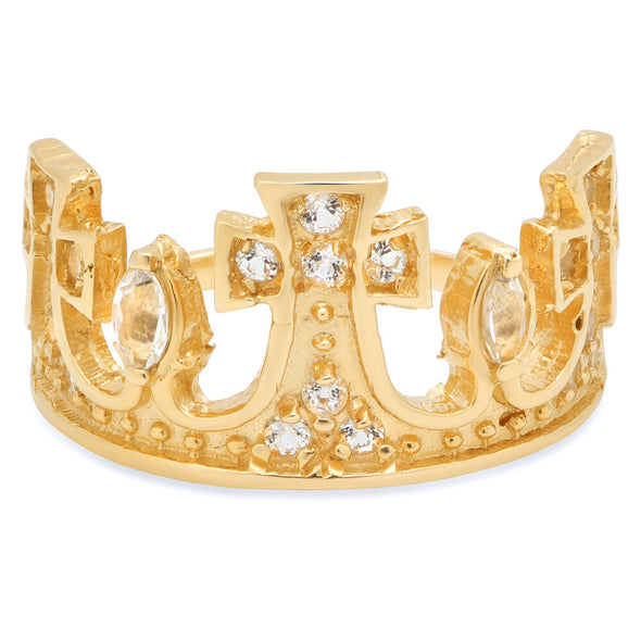 14K Yellow Gold and White Topaz Tiara Ring ( Size 5-9 )