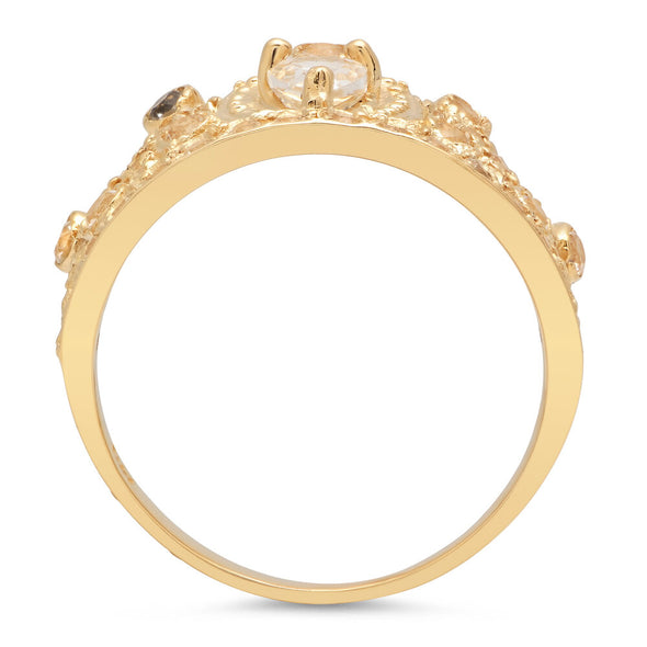 14K Yellow Gold and White Topaz Tiara Ring ( Size 5-9 )