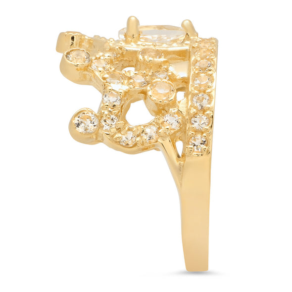14K Yellow Gold and White Topaz Tiara Ring ( Size 5-9 )
