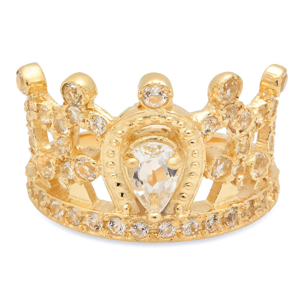 14K Yellow Gold and White Topaz Tiara Ring ( Size 5-9 )