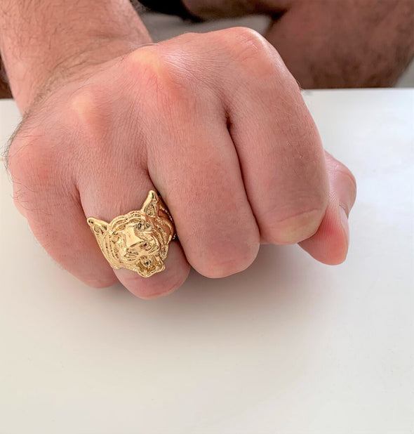 Yellow Gold Plated Silver El Tiger Ring ( Size 8-12)