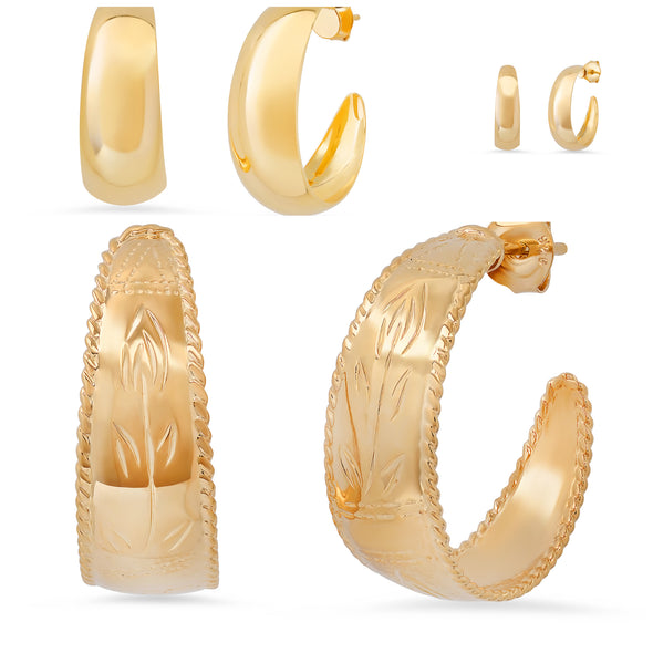 Yellow Gold Plated Silver Wedding Band Hoop Earrings