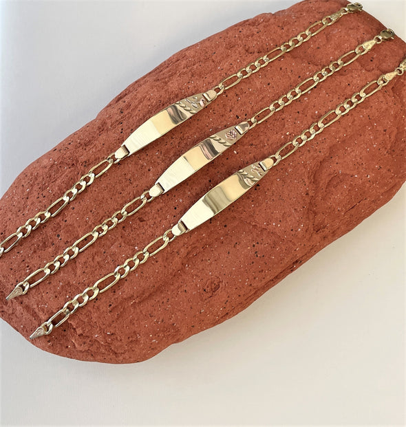 14K Yellow Gold 100 Figaro Ladies Oval ID Bracelets