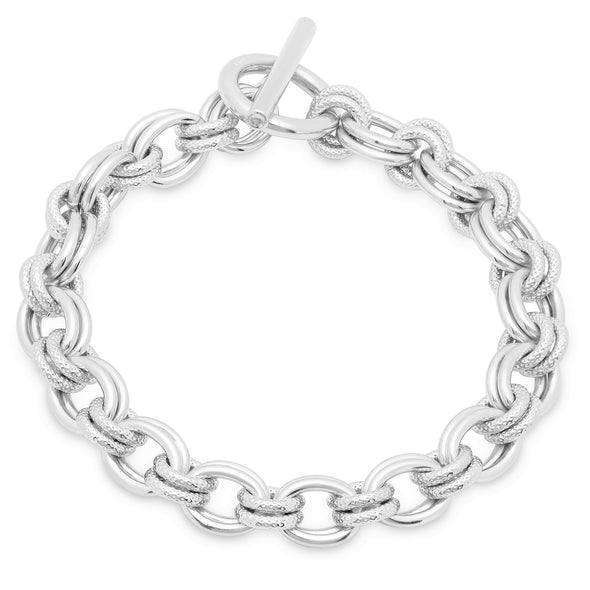 Sterling Silver Handmade Double Link Charm Bracelet (7.5-8 Inch)