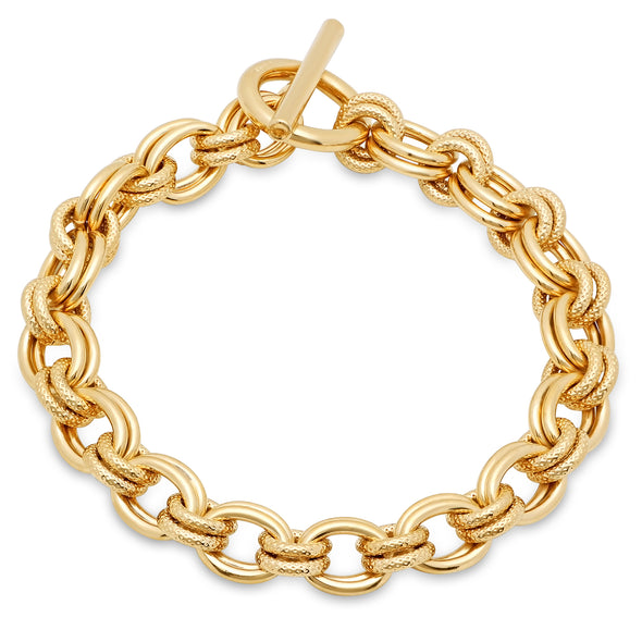 Gold Plated Silver Handmade Double Link Charm Bracelet (7.5-8 Inch)