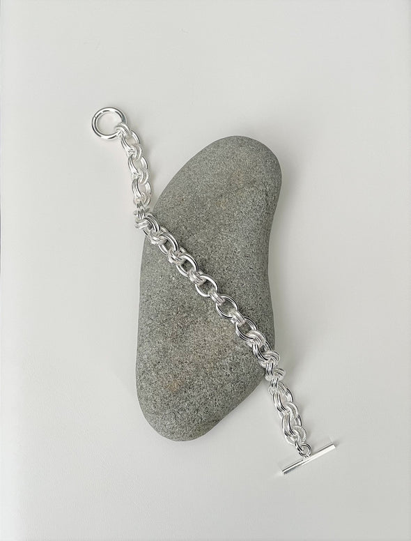 Sterling Silver Handmade Double Link Charm Bracelet (7.5-8 Inch)
