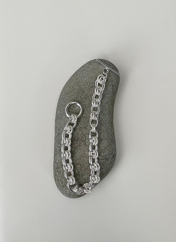 Sterling Silver Handmade Double Link Charm Bracelet (7.5-8 Inch)
