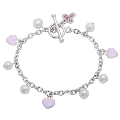 Sterling Silver and Freshwater Pearl Child's Charm Bracelet ( 6 Inch )