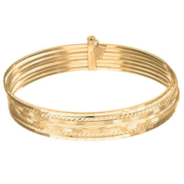 Sterling Silver Diamond-cut Semanario Bangle Bracelet with Heart ( 7- 8 Inch )