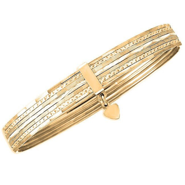 Sterling Silver Diamond-cut Semanario Bangle Bracelet with Heart ( 7- 8 Inch )