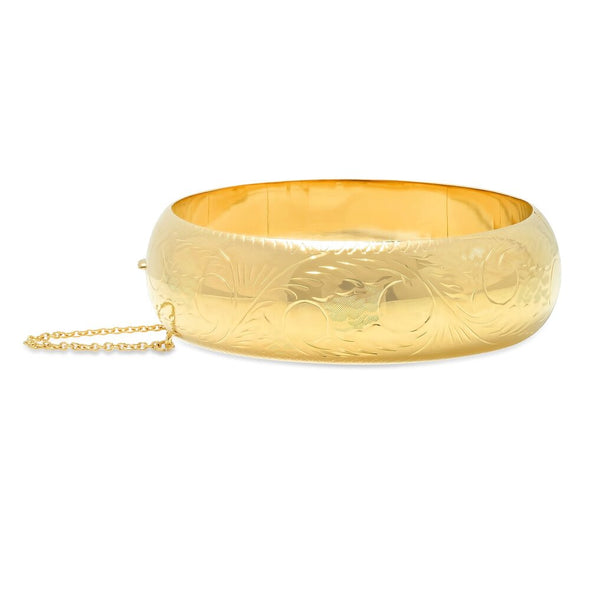 Sterling Silver Engraved 20 mm Bangle Bracelet ( Size 7 )