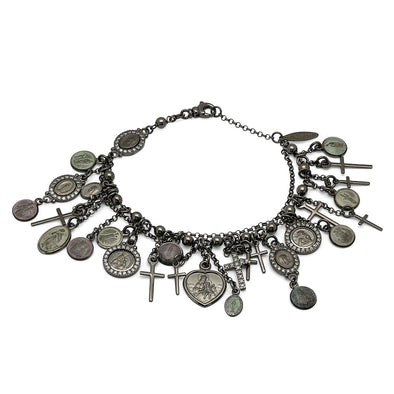 Antique Finished Silver Saints Charm Bracelet ( 7 plus 1 Inch )