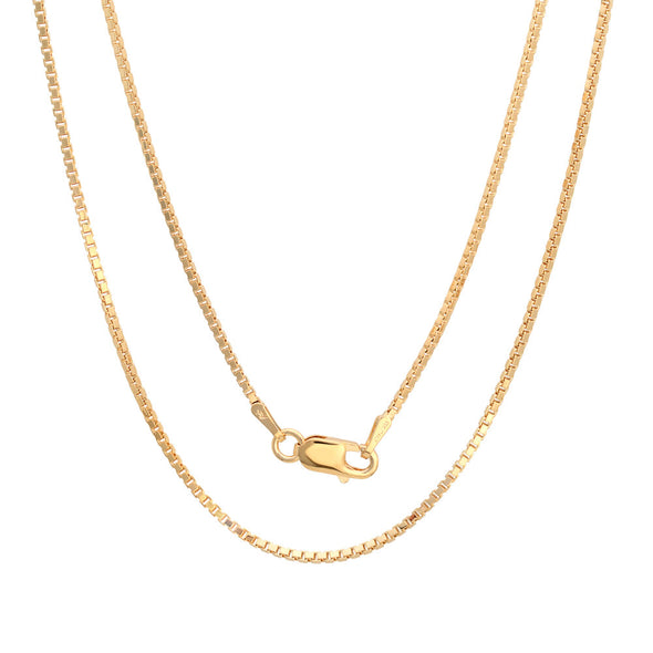 Yellow Gold Plated Silver 1 mm Box Chain (16-30 Inch)