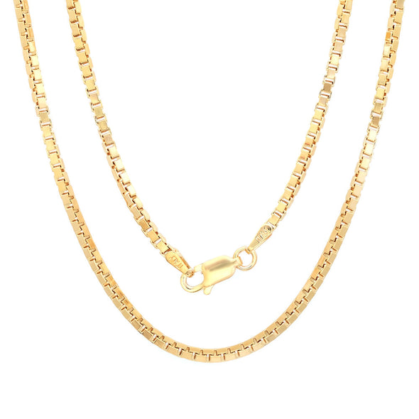 Yellow Gold Plated Silver 2 mm Box Chain (16-30 Inch)