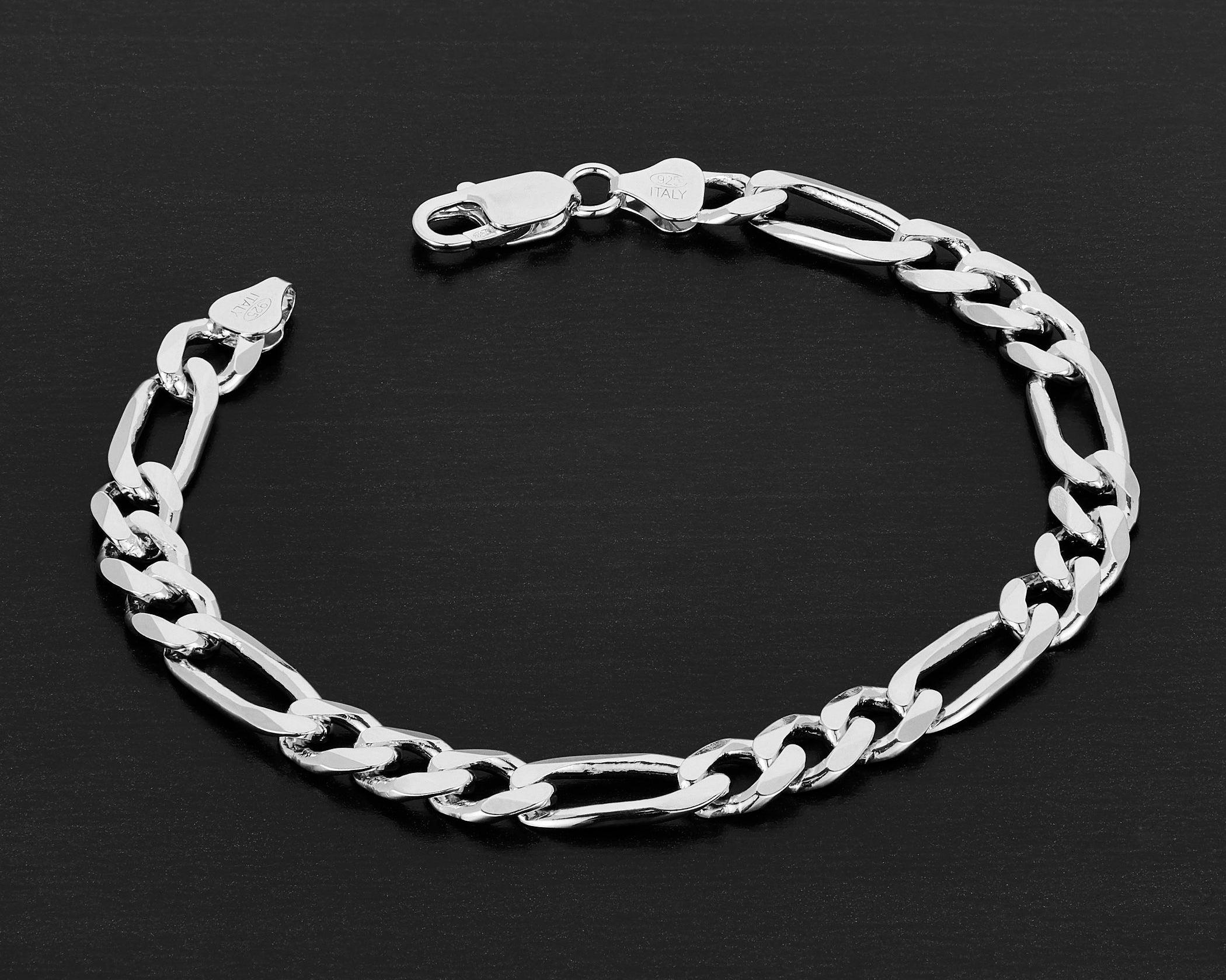Sterling Silver 8mm Figaro Bracelet (7-9 Inch)
