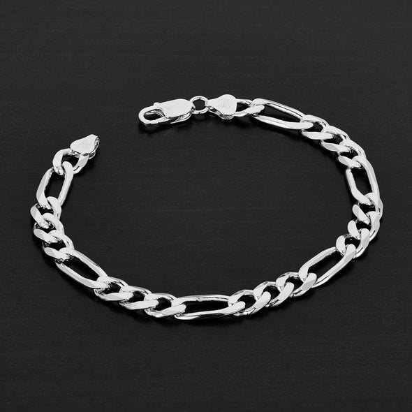 Sterling Silver 8mm Figaro Bracelet (7-9 Inch)