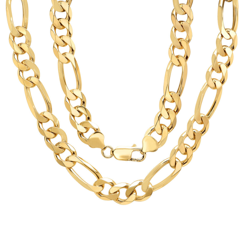 Yellow Gold Plated Silver 10 mm Figaro Chain (20-30 Inch)