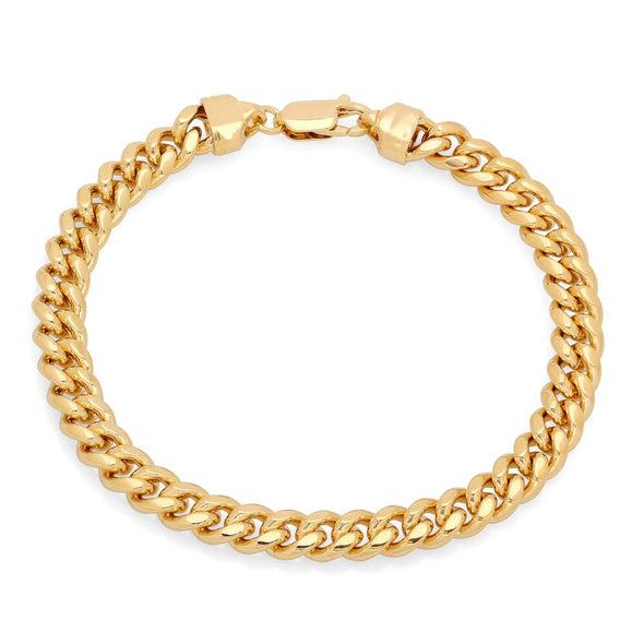 Yellow Gold Plated Silver 5 mm Miami Cuban Link Bracelet ( 7-9 Inch )