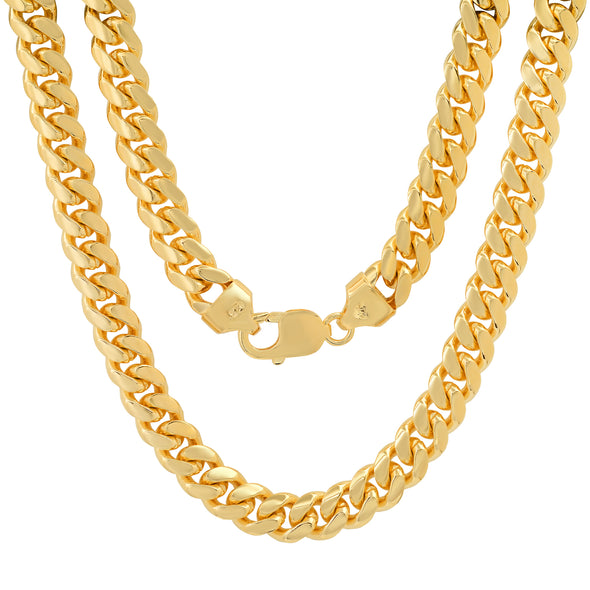 Yellow Gold Plated Silver Miami Cuban Link Chain Necklace