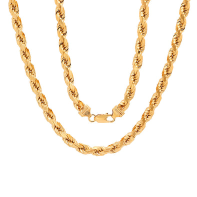Yellow Gold plated Silver 7mm Diamond-cut Italian Rope Chain ( 20-30 Inch )
