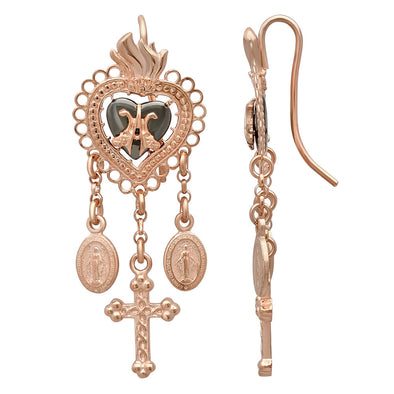 Rose Gold Plated Silver Sacred Heart Drop Earring