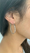 Sterling Silver 1.5 Inch Facetada Hoop Earrings