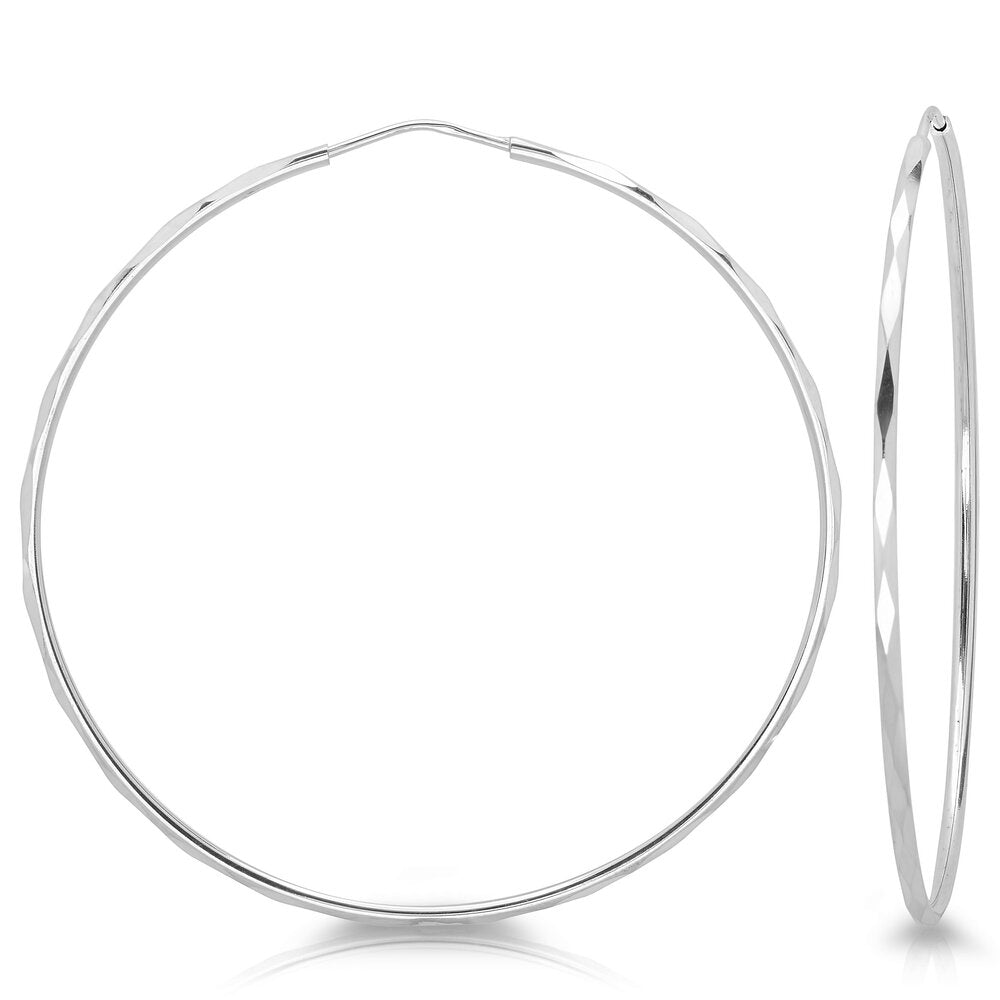 Sterling Silver 2.25 Inch Facetada Hoop Earrings – Roberto
