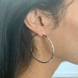 Sterling Silver 2.25 Inch Facetada Hoop Earrings