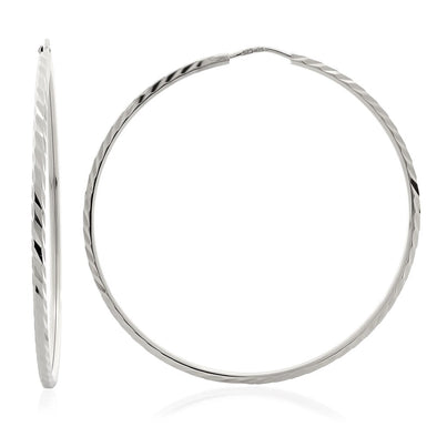 Sterling Silver 2 Inch Diamond-cut Hoop Earrings