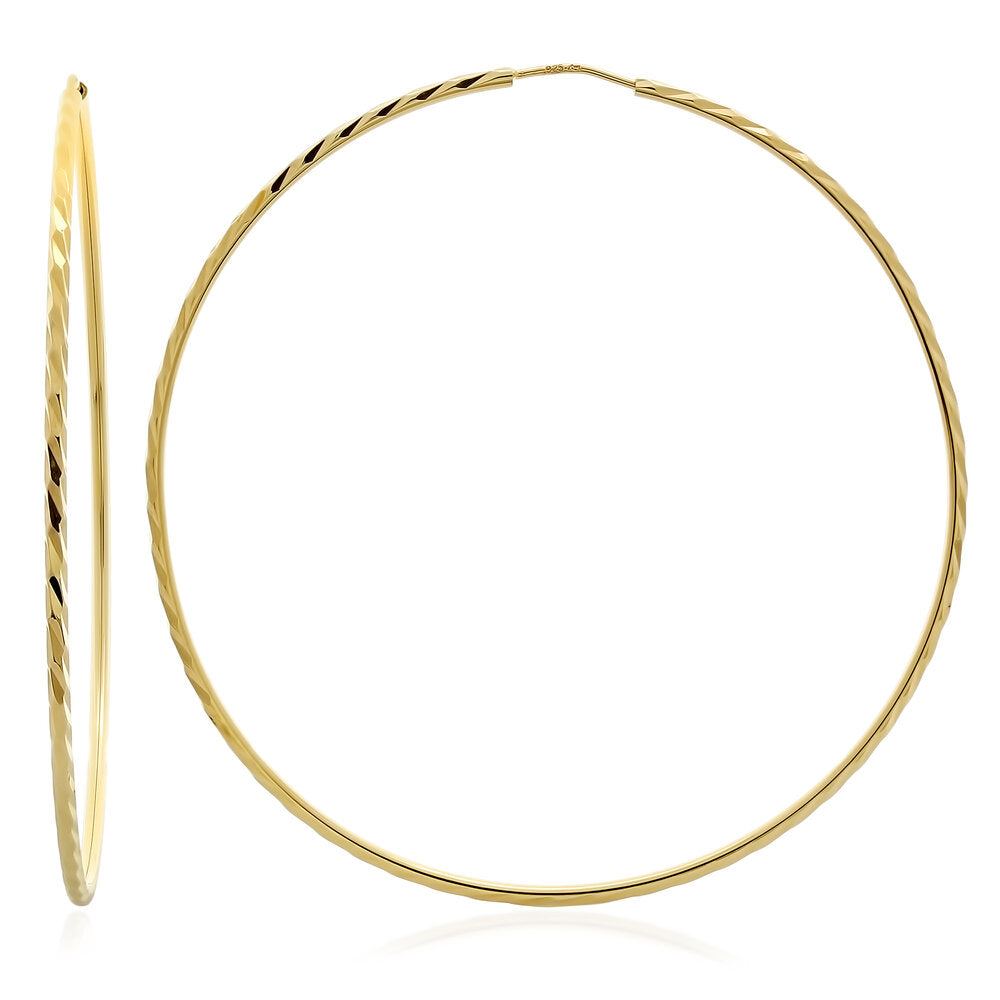 Sterling Silver 2 Inch Diamond-cut Hoop Earrings
