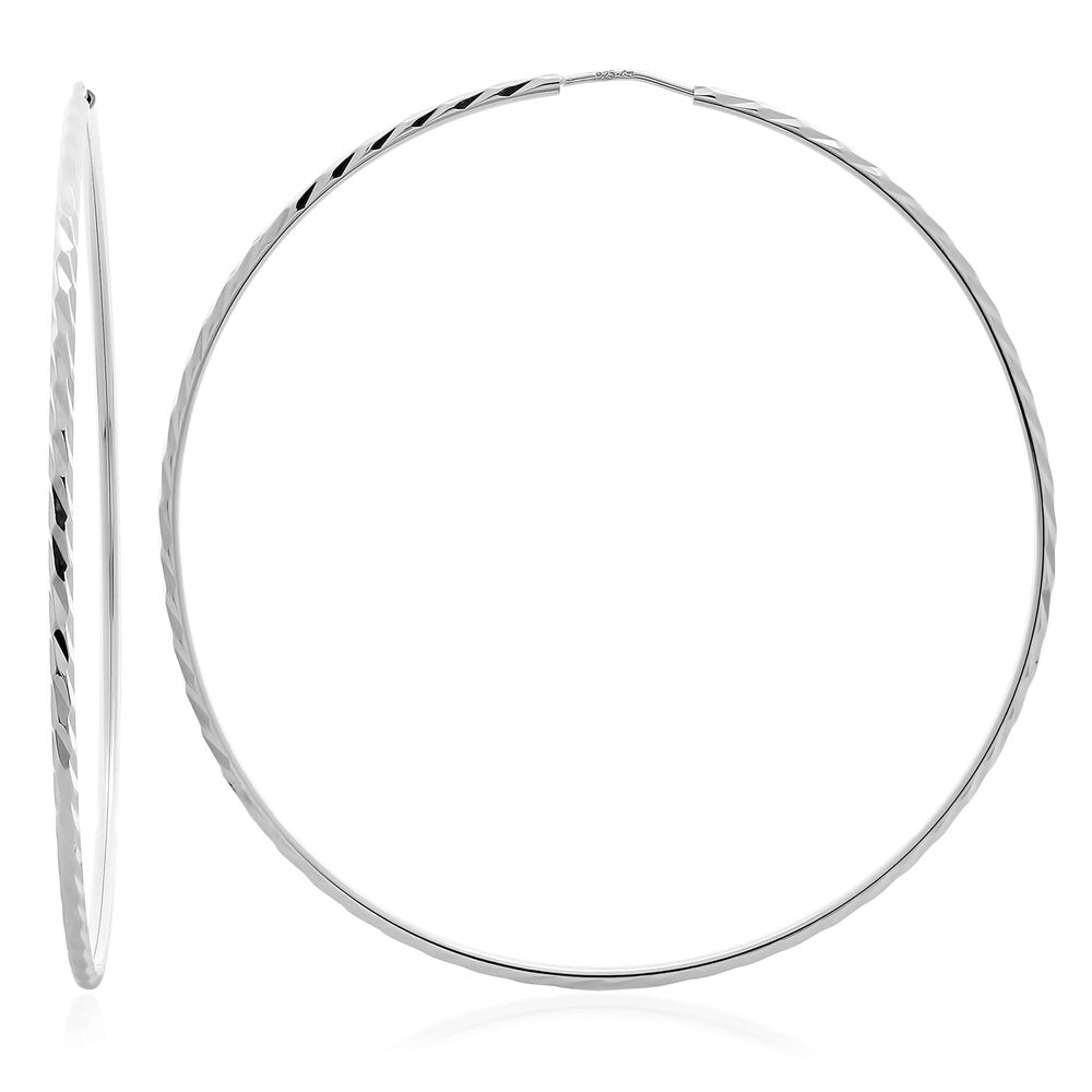 Sterling Silver 2 Inch Diamond-cut Hoop Earrings