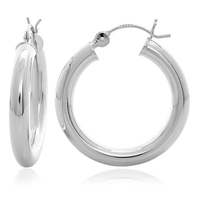 Sterling Silver 1.1 Inch Polished Hoop Earring