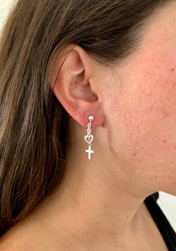 Sterling Silver Love Faith Drop Earring