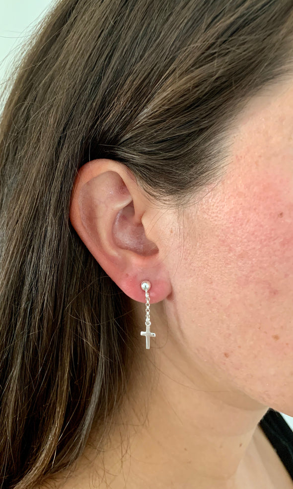 Sterling Silver Cross Drop Earring