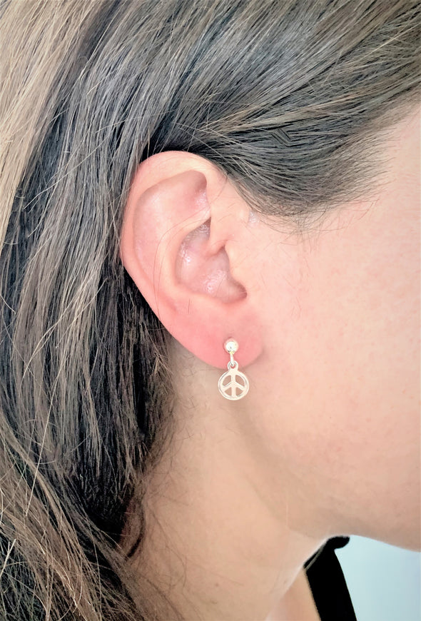 Sterling Silver Peace Sign Drop Earring