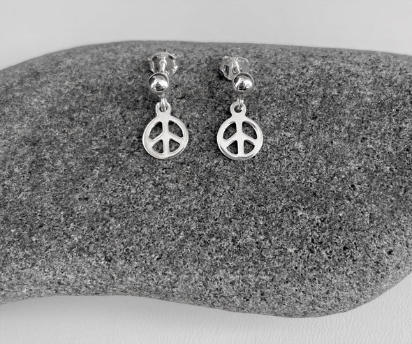 Sterling Silver Peace Sign Drop Earring