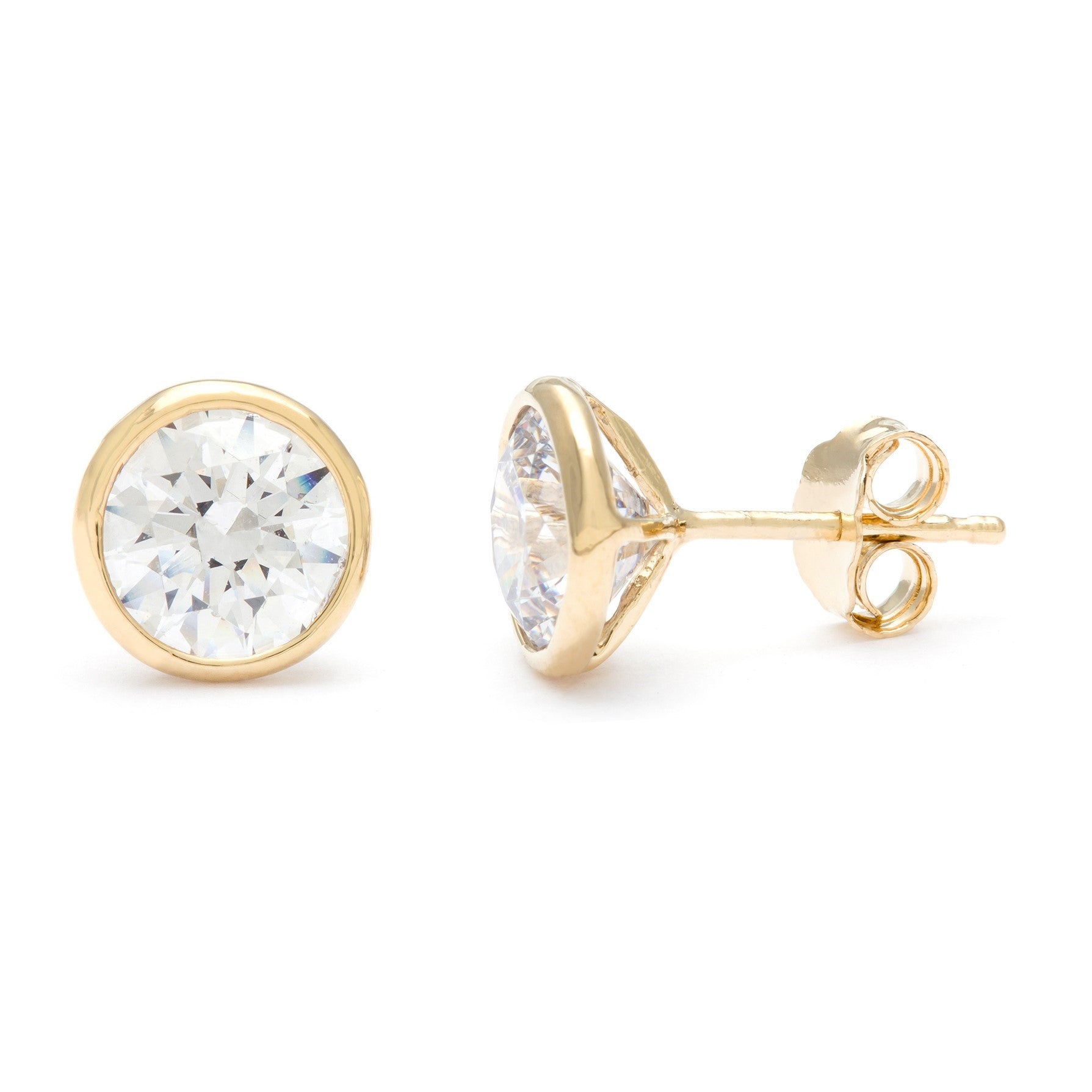 Sterling Silver 6.5mm 2 ctw Cubic Zirconia Bezel Stud Earring