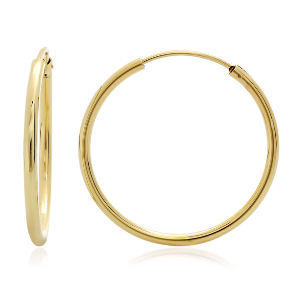 Yellow Gold Plated Silver 2mm Endless Hoop Earring