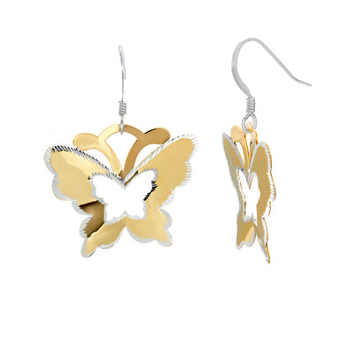 Yellow Gold Plated Silver Butterfly Drop Earring