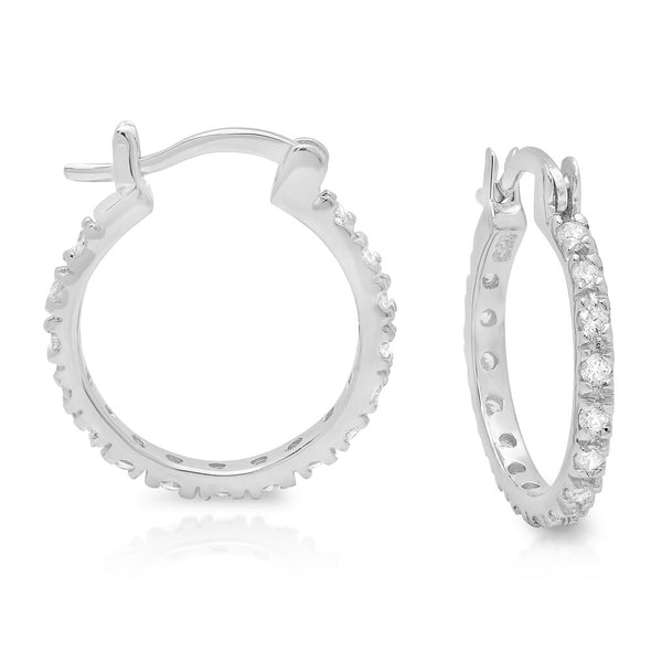 Sterling Silver and Cubic Zirconia 3/4 Inch Hoop Earring
