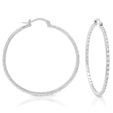 Sterling Silver and Cubic Zirconia 2 Inch Hoop Earring