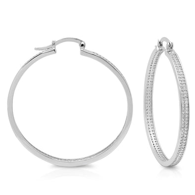 Sterling Silver and Cubic Zirconia 1 3/4 Inch Hoop Earring