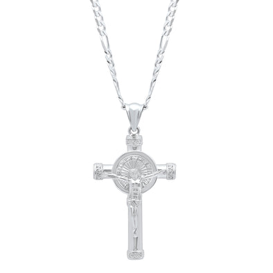 Sterling Silver Cubic Zirconia Baguette Crucifix Necklace