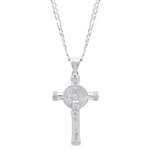 Sterling Silver Cubic Zirconia Baguette Crucifix Necklace