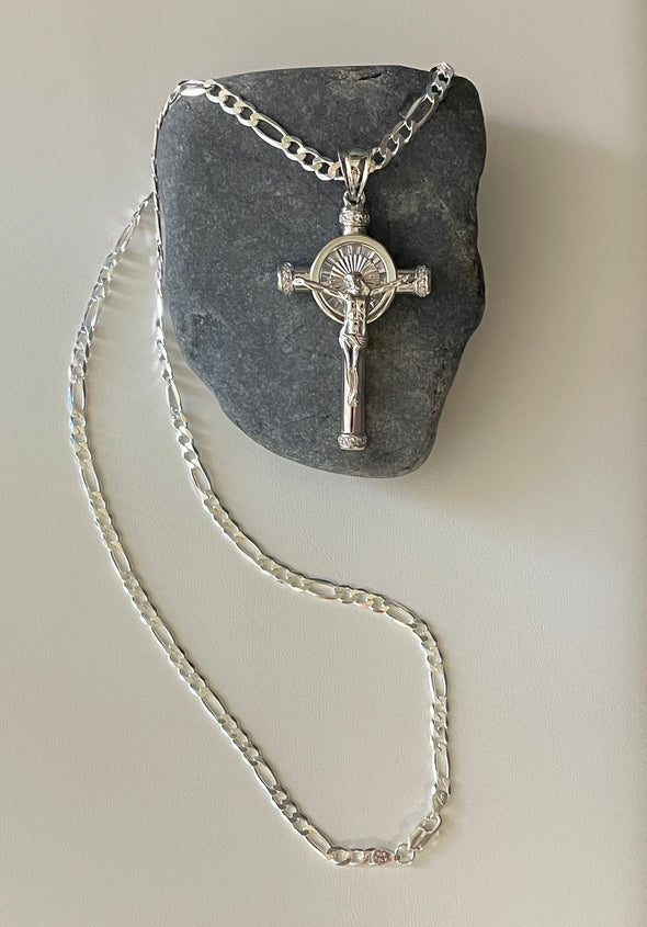 Sterling Silver Cubic Zirconia Baguette Crucifix Necklace