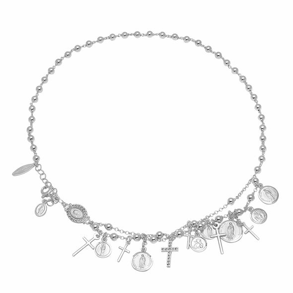 Sterling Silver Saints Medals Necklace (18 Inch)
